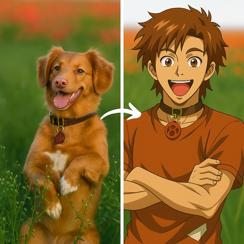 Dog to anime example created with PetPix